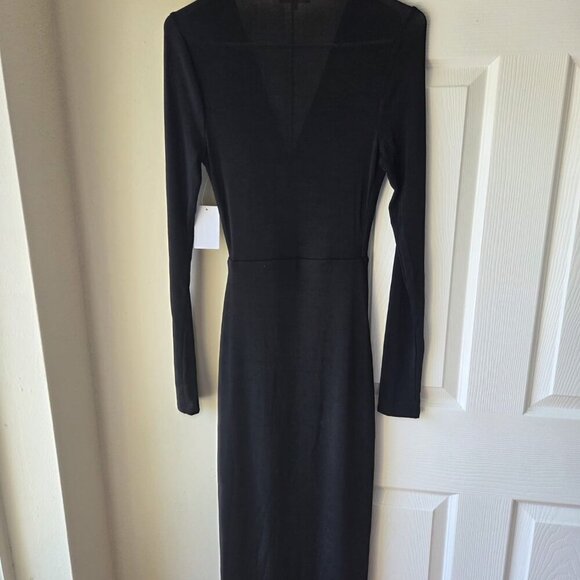 Good American Black Wrap Dress S Shimmer Faux Wrap Midi Dress NWT $129 - Picture 10 of 11